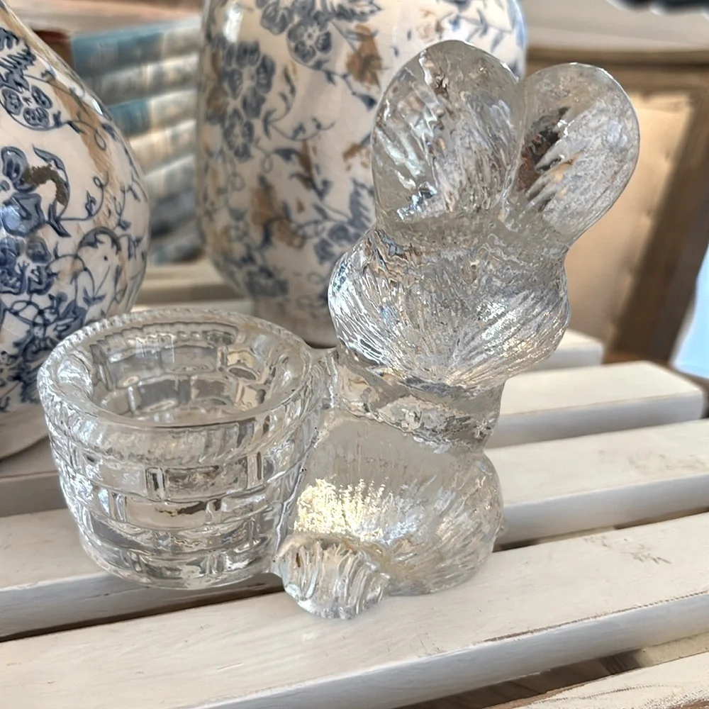 Vintage Glass Goebel Bunny Tea Light Holder.  Antique | Collectible | Retired